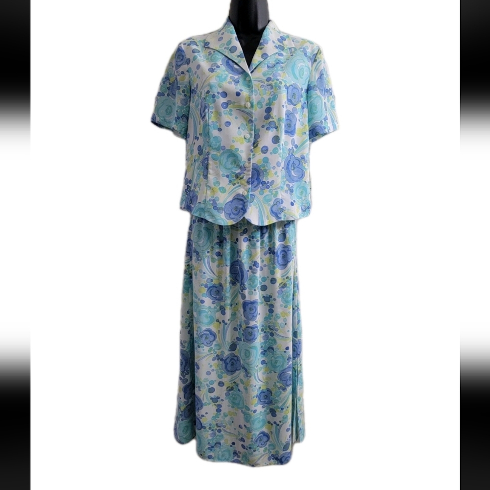 Pendleton NWT Vintage Blouse Skirt Set Sz 6 Petite Island In The Sun Watercolor